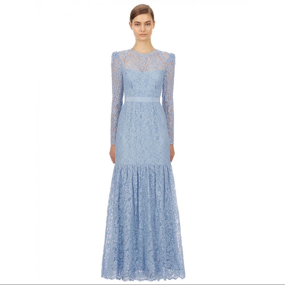 SELF-PORTRAIT BLUE FINE CORDED LACE MAXI DRESS NWT